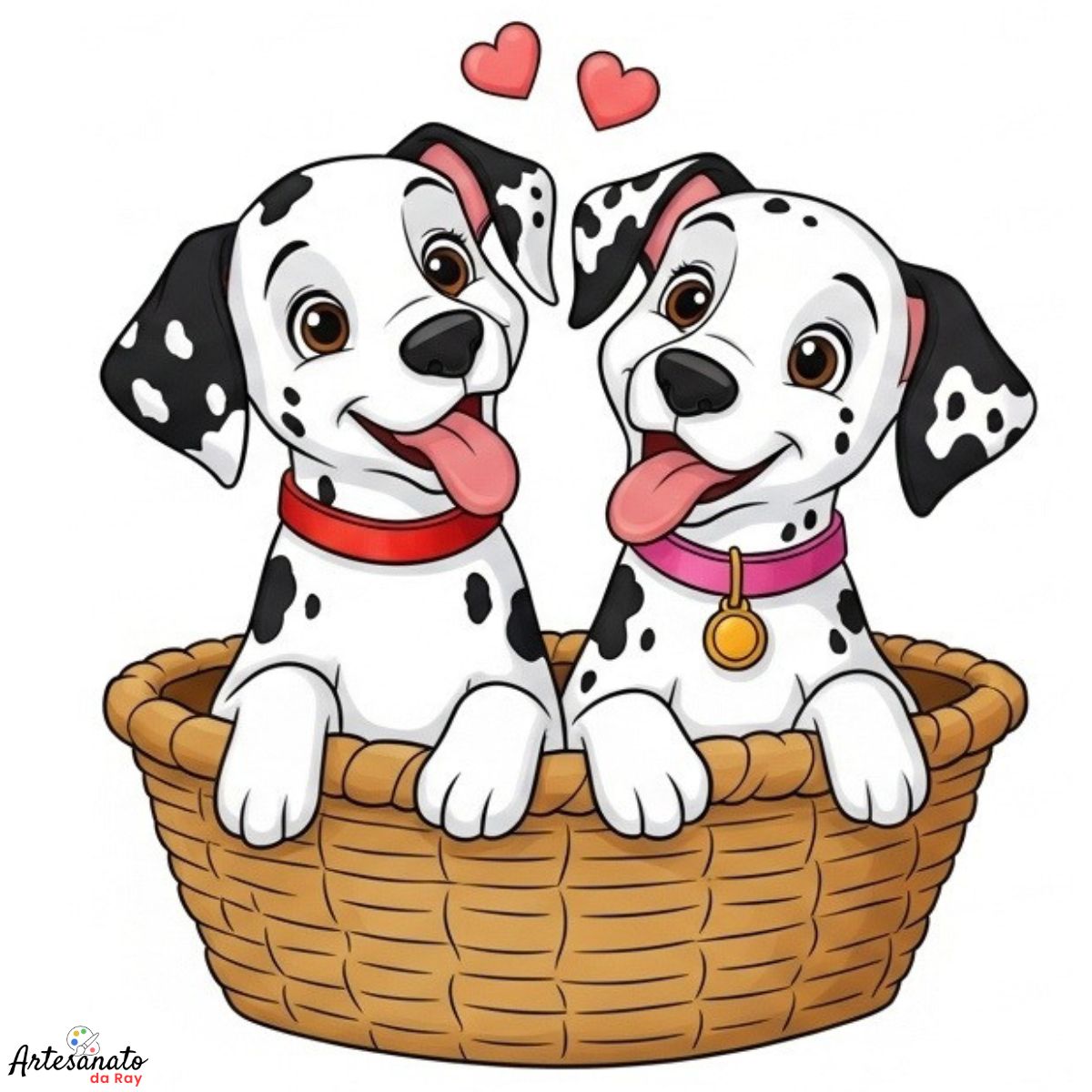 Pintura Finalizada Dálmatas no Cesto